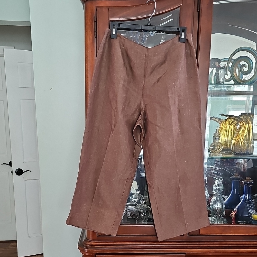 NINE & Company Wide-Leg Linen Pants Color Brown Size 12